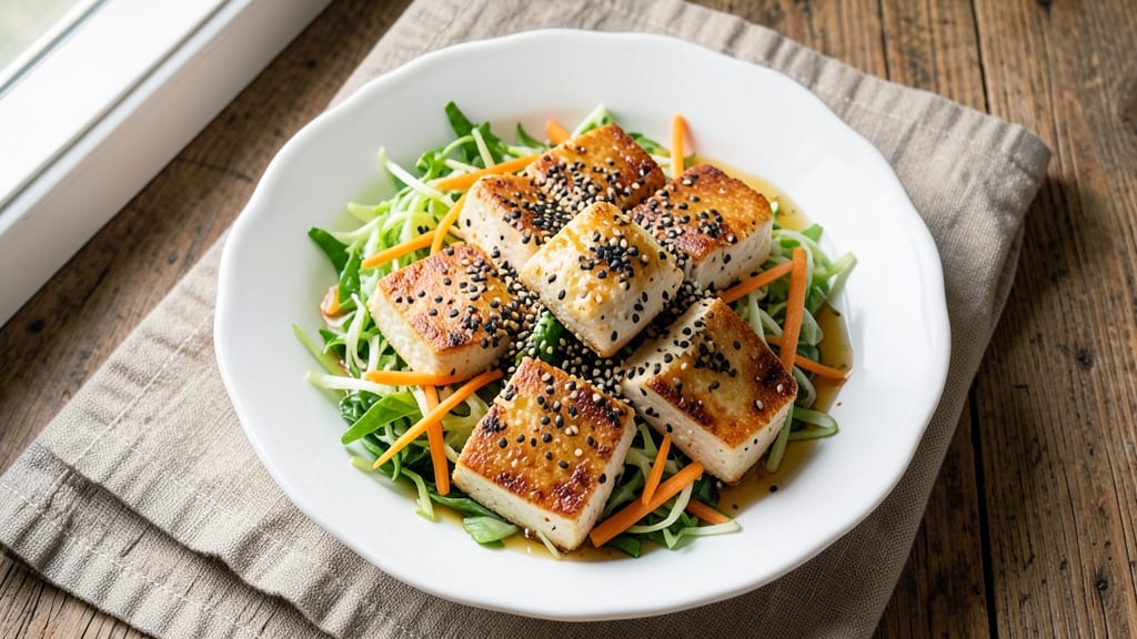 Bean Curd Salad Recipe: Crispy Tofu Crowns Over Tangy Sesame Dressing