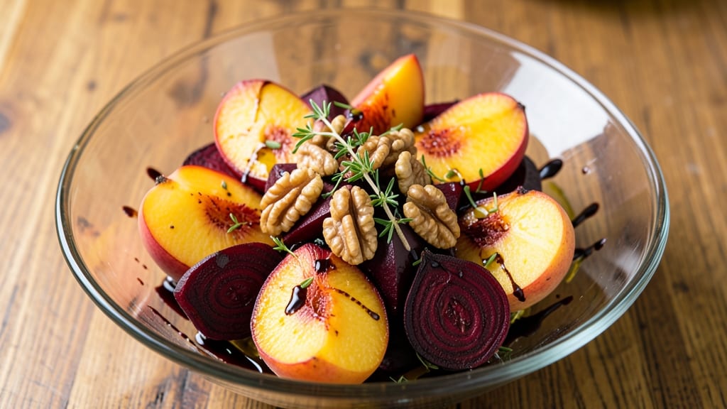 Beet and Peach Salad Recipe: Sweet-Tart Balance With Crispy Walnut Topping