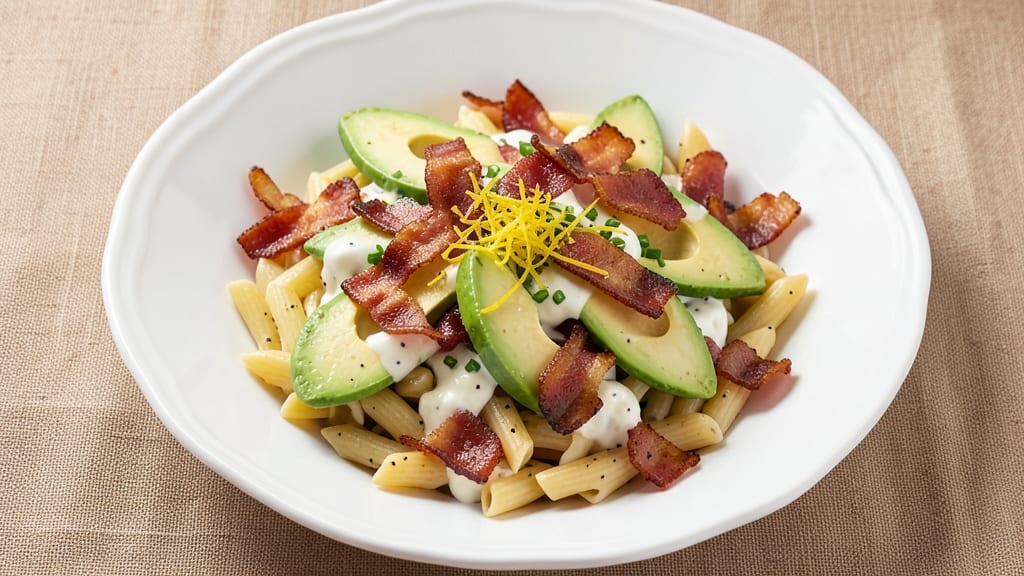 Bacon Avocado Pasta Salad Recipe: Smoky Crispy Bites Over Creamy Herb Dressing