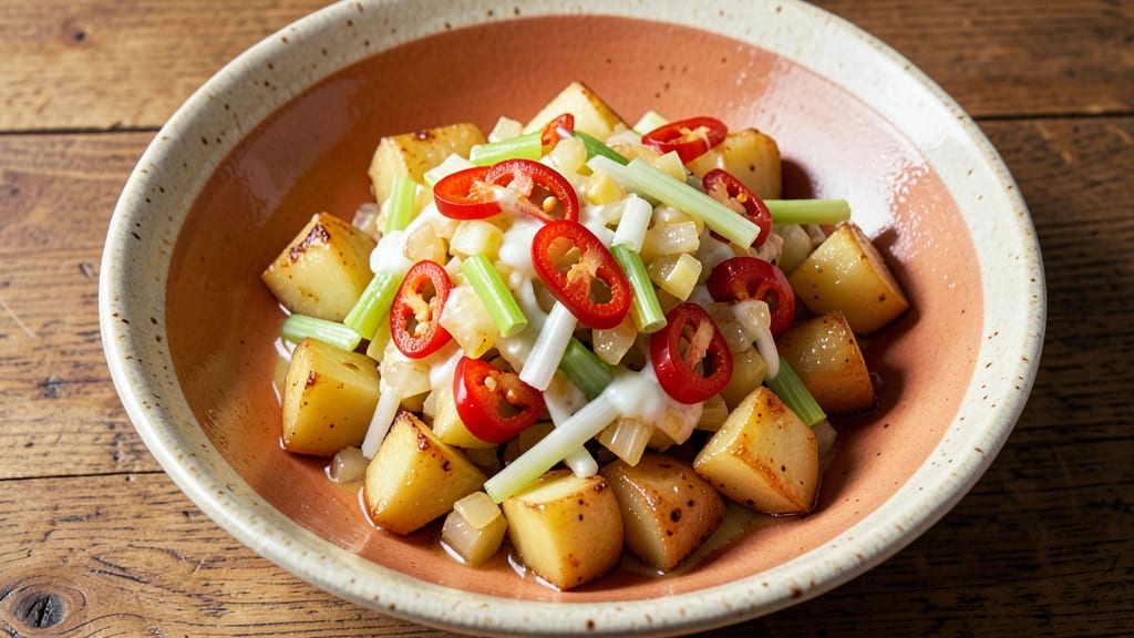 Bajan Potato Salad Recipe: Spicy Scotch Bonnet Heat With Crispy Celery Crowns