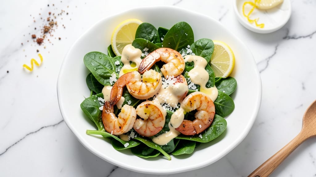 Applebee's Shrimp and Spinach Salad Recipe: Lemon-Garlic Shrimp With Creamy Parmesan Dressing