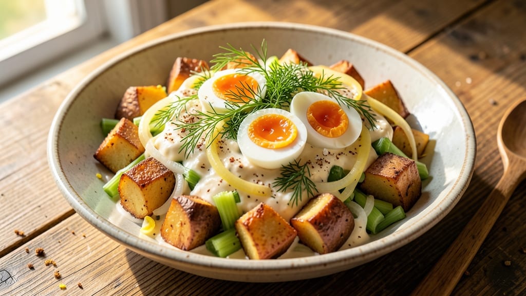 Baked Potato Salad Recipe With Mayonnaise: Creamy Celery Crowns Over Warm Spuds