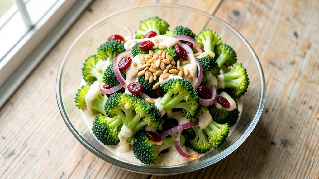 Broccoli Salad Recipe with Craisins and Sunflower Seeds: Sweet-Tart Crunch Meets Creamy Herb Bliss