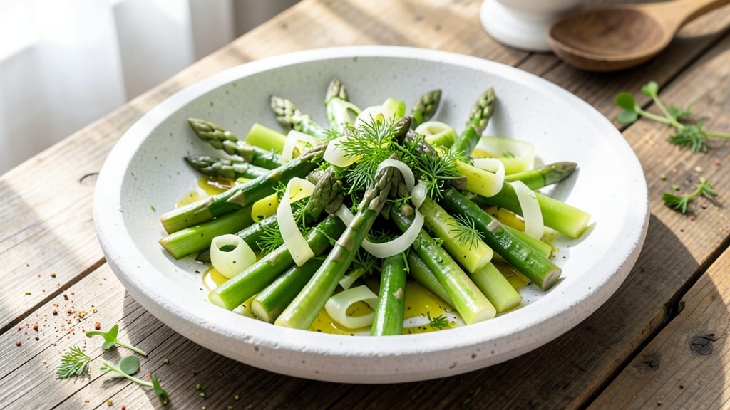 Asparagus and Cucumber Salad Recipe: Crisp Celery Crowns Over Zesty Dill Dressing