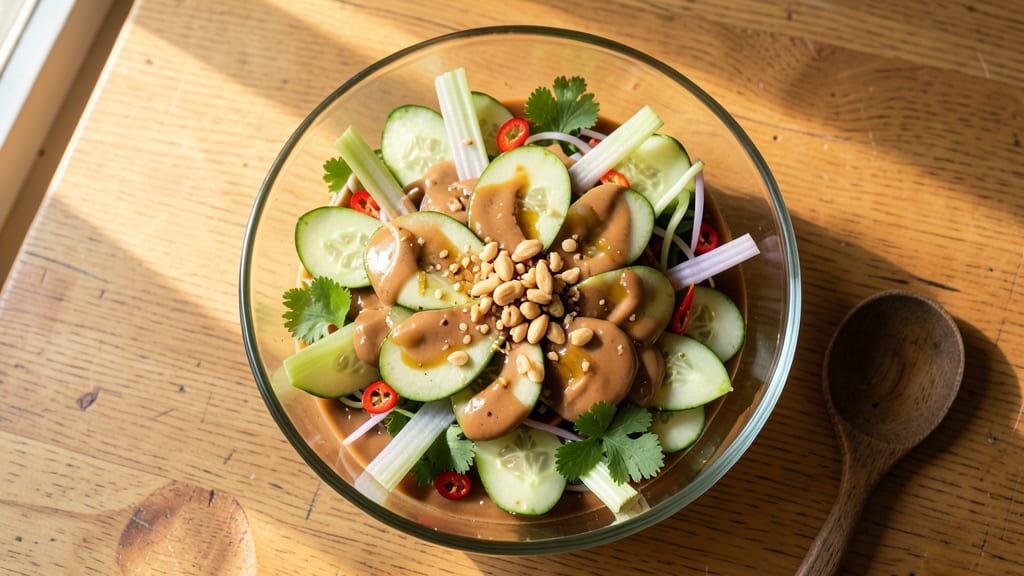Asian Cucumber Peanut Butter Salad Recipe: Crunchy Celery Crowns with Nutty Creamy Zing
