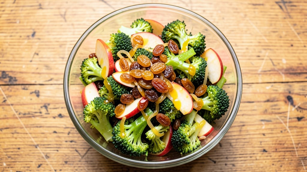 Broccoli Apple Raisin Salad Recipe: Sweet-Tart Crunch With Caramelized Onion Bites