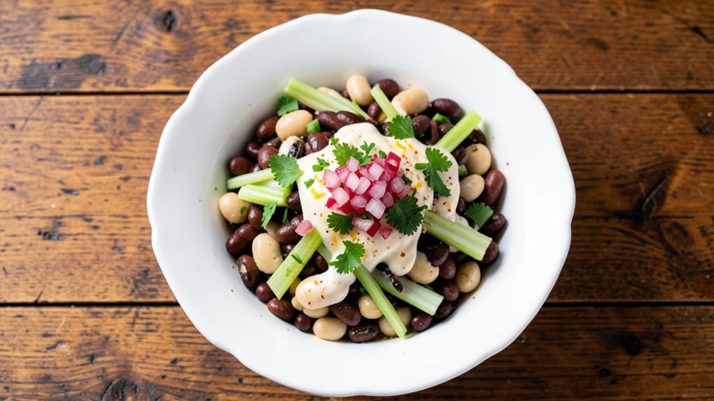 Black and White Bean Salad Recipe: Crisp Celery Crowns Over Smoky Herb Creaminess