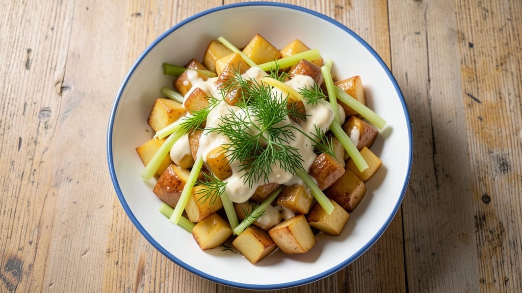 Aussie Potato Salad Recipe: Crispy Celery Crowns Over Tangy Mustard Dressing Bliss
