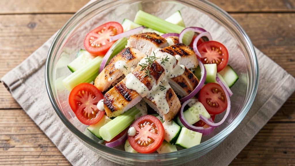 Barbecue Chicken Chopped Salad Recipe: Smoky, Crispy Celery Crowns Over Creamy Herb Dressing