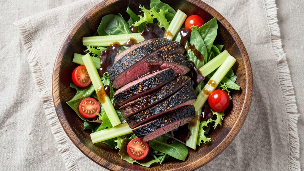 Blackened Steak Salad Recipe: Smoky Charred Steak Over Crisp Celery Crowns
