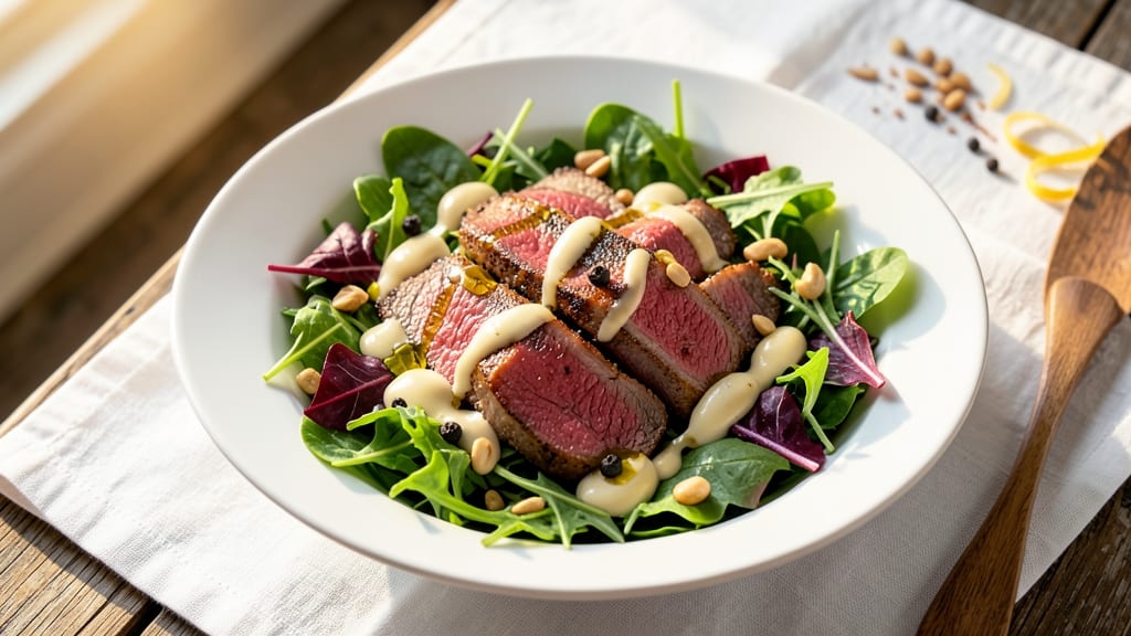 Beef Fillet Salad Recipe: Steakhouse Bites Over Creamy Horseradish Dressing