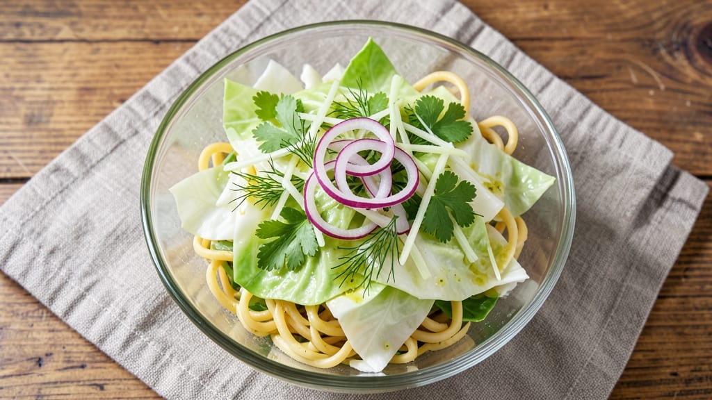 Cabbage and Noodle Salad Recipe: Crunchy Celery Crowns Over Zesty Herb Dressing Bliss