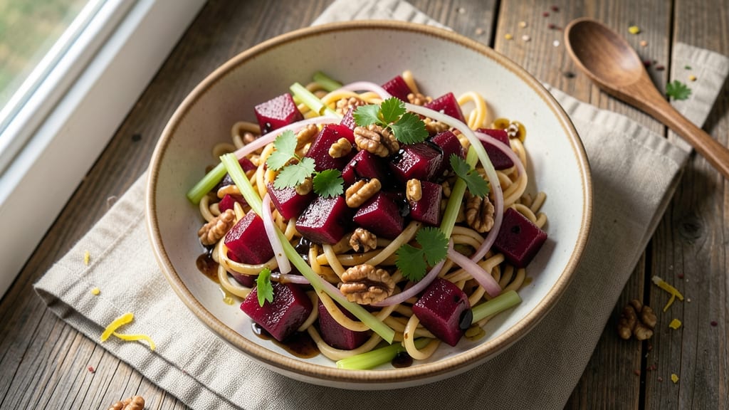 Beetroot Pasta Salad Recipe: Earthy Sweetness with Crisp Celery Crowns