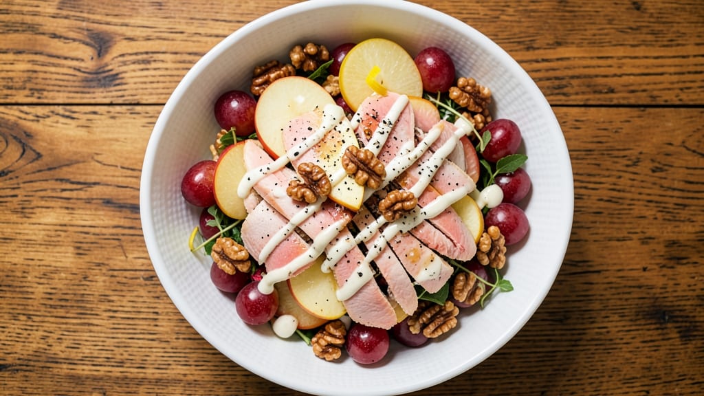 Apple Grape Walnut Chicken Salad Recipe: Crunchy Nut-Fruit Trio Over Creamy Herb Dressing