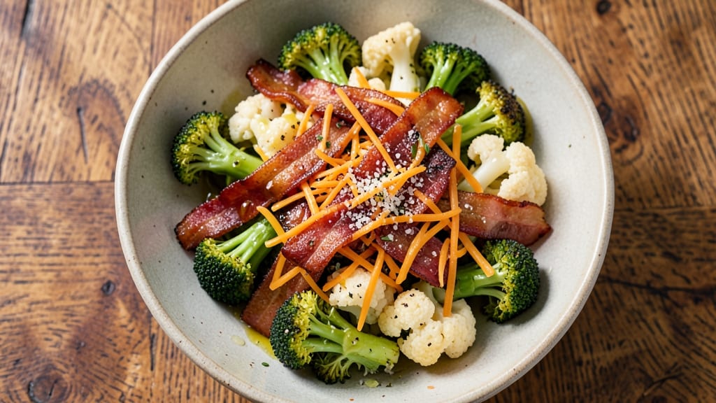 Broccoli Cauliflower Bacon Cheese Salad Recipe: Crispy Bacon Bites and Melty Cheese Bliss
