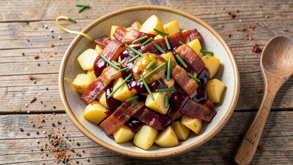 Authentic Hot German Potato Salad Recipe: Vinegar-Braised Crunch With Mustard and Bacon Bits