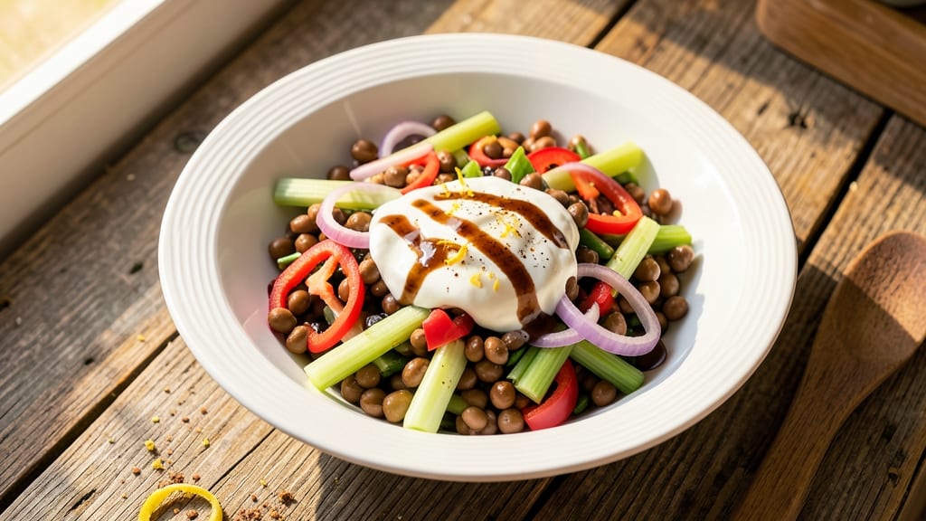 Black Eyed Peas Salad Recipe With Balsamic Vinegar: Crisp Celery Crowns Over Tangy Creamy Bliss